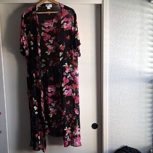 Vintage Floral Open Front Duster Kimono Cardigan 1X Boho Western